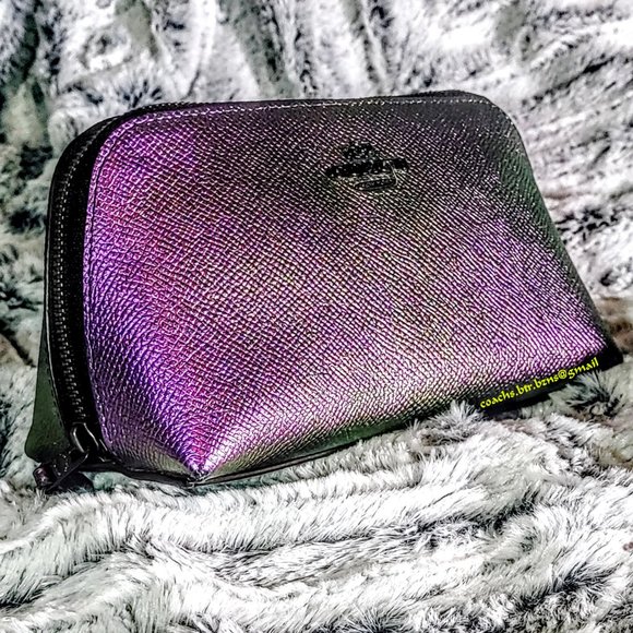 NWOT - COACH OIL SLICK/HOLOGRAM CROSSGRAIN LEATHER COSMETIC BAG (647111) - Picture 2 of 5